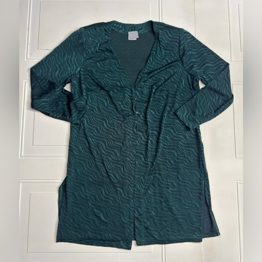 Rabbit Designs Vintage Sz 16W Green Geometric Striped Cardigan Duster Kimono